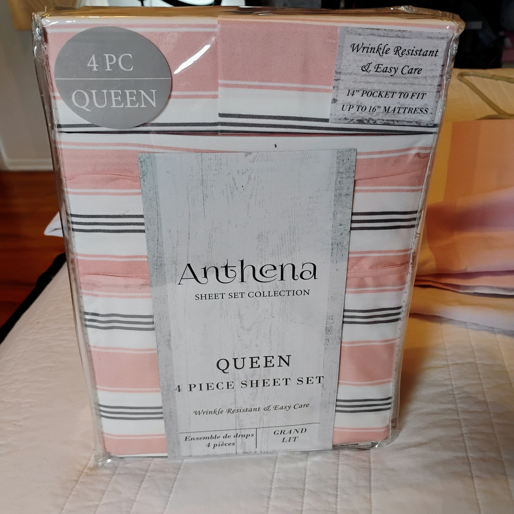 Athena Pink and White Queen Sheet Set And Pink And White Curtains - Picture 5 of 15